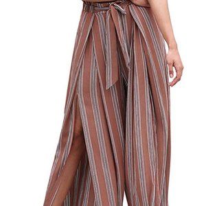 High Waisted Belted Flowy Wide Pants